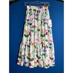 Unique Vintage NWT White Floral Tiered Midi Skirt - S